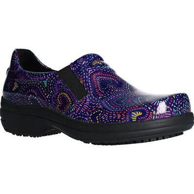 Easy WORKS by Easy Street Bind Women's Purple Multi Hearts Patent Leather Slip-Resisting Clog, , large