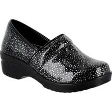 Easy WORKS by Easy Street Lyndee Black Raindrops Women's Slip-Resistant Patent Slip-On Work Shoe
